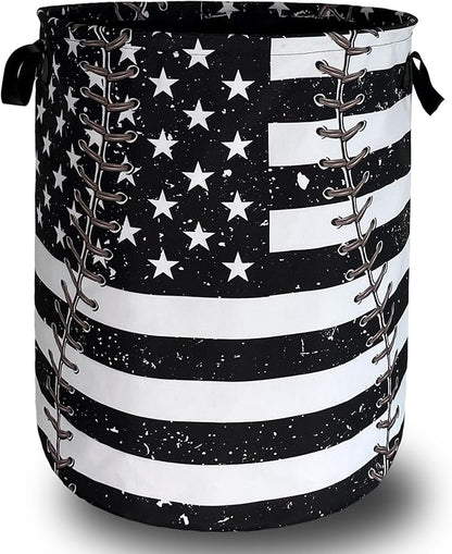 Baseball Textures Laundry Basket Foldable Oxford Cloth American Flag Laundry