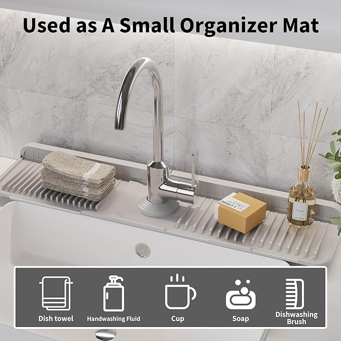 WAFT YEARN 24X5 Inch Silicone Durable Faucet Mat Kitchen Sink Splash Guard