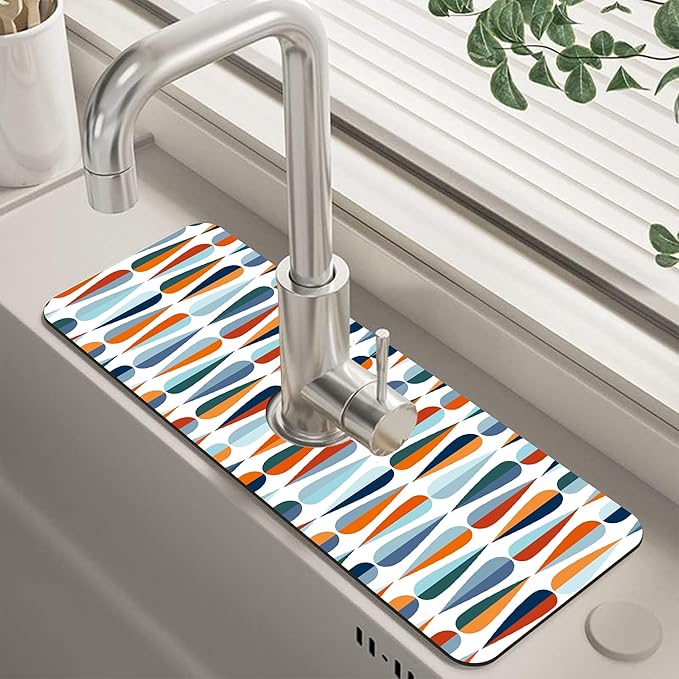 Mid-Century Drop Shapes Kitchen Sink Splash Guard Mat Absorbent Fast Drying Mat