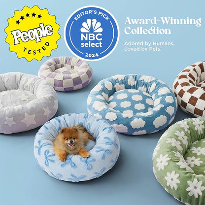 LE SURE Donut Small Dog Bed - Round Cat Beds for Indoor Cats Anti-Anxiety Calming Gift for Pets, Washable Cute Modern Beds with Jacquard Shaggy Plush & Anti Slip Bottom, 23 Inch, Ice Melt