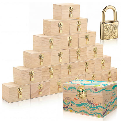 CroBlissful 36 Set 72 Pcs Unfinished Wooden Box with Hinged Lids and Mini Padlock Locks with Keys Unfinished Wood Treasure Chest Box for Craft Gift Jewelry Desktop Storage (Classic)
