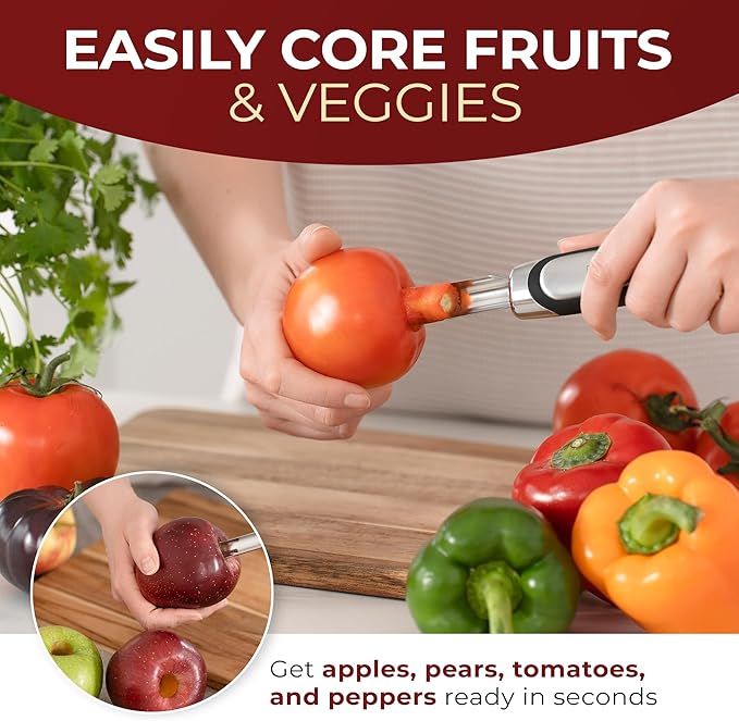 Orblue Premium Apple Corer Tool - Durable Stainless Steel Fruit Core Extractor Tool - Apple Corer Remover, White