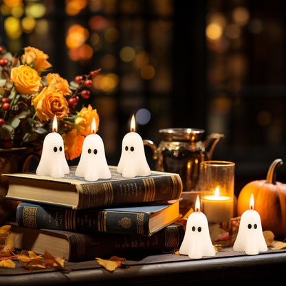EBaokuup 10 PCS 2.3'' X 1.6'' Halloween Ghost Candles, White Classic Decor Candle for Home and Table Decorations