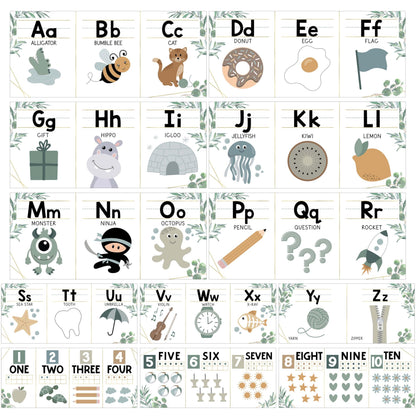 Hadley Designs Alphabet for Classroom Wall Decor - ABC Posters for Classroom Wall Chart Preschool & Kindergarten, ABC Letters & Number Line Elementary, Alphabet Cards, Greenery Classroom Decor