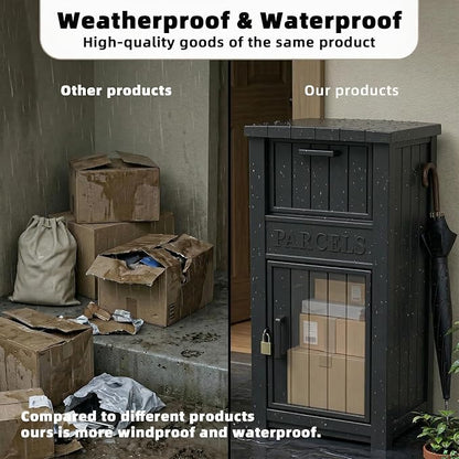 EFU Package Delivery Boxes for Outside, Lockable Anti-Theft Waterproof Delivery Boxes for Outside, Secure Parcel Drop Boxes for Porch & Curbside & House, Outdoor Package Box for Deliveries (Black)