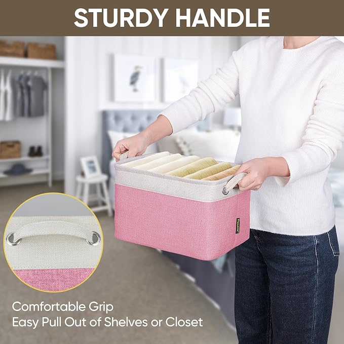 BALEINE 2 Pack Fabric Closet Storage Bins for Shelves, Linen Closet Organizers and Storage, Decorative Baskets for Organizing, Shelf, Clothes, Home, Office (Pink, 12"x8"x8")