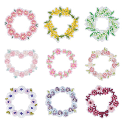 Cheriswelry 9Pcs Flower Iron on Patches for Clothing Wreath Embroidered Applique Patches 52-62mm for Hats Dress Jackets Jeans Backpacks DIY Craft Accessories