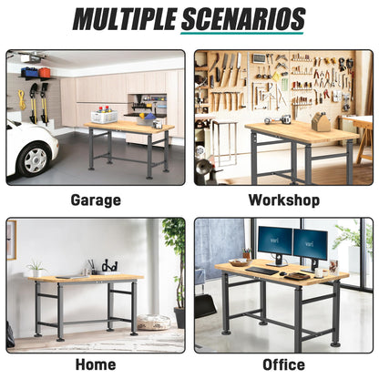 EVERHANGER Workbench for Garage, Adjustable Height Work Table, Heavy Duty Rubber Wood Top Workstation for Workshop, 47.5 x 23.5 Inch