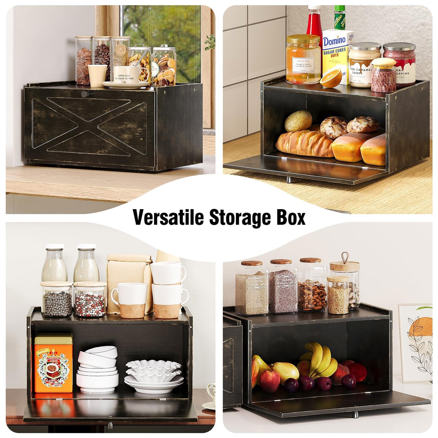 Trironsun Bamboo Bread Box for Kitchen Counter Farmhouse Bread Storage Container Large Capacity Bread Storage Bin Bread Holder (Antique Back)
