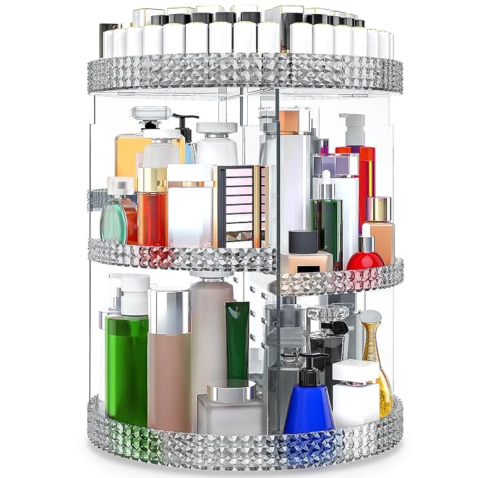 Awenia Makeup Organizer 360-Degree Rotating, Adjustable Makeup Storage, 7 Layers Large Capacity Cosmetic Storage Unit, Fits Different Types of Cosmetics and Accessories, Plus Size(Gray)