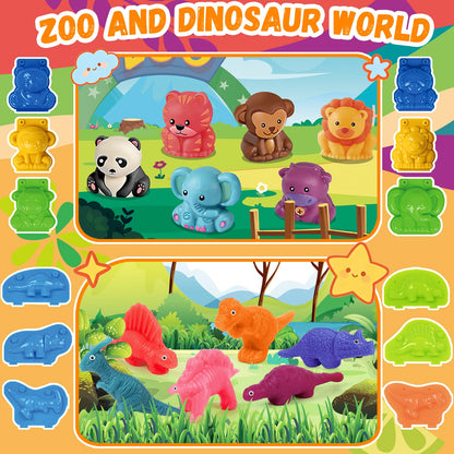31 Pcs Dough Tools, Dough Play Tools Set + Kitchen Spaghetti Maker Machine Clay and Dough Accessories with Rolling Pins, Clay Cutters, Safety Scissors, 3D Dino & Animal & Fruit Molds