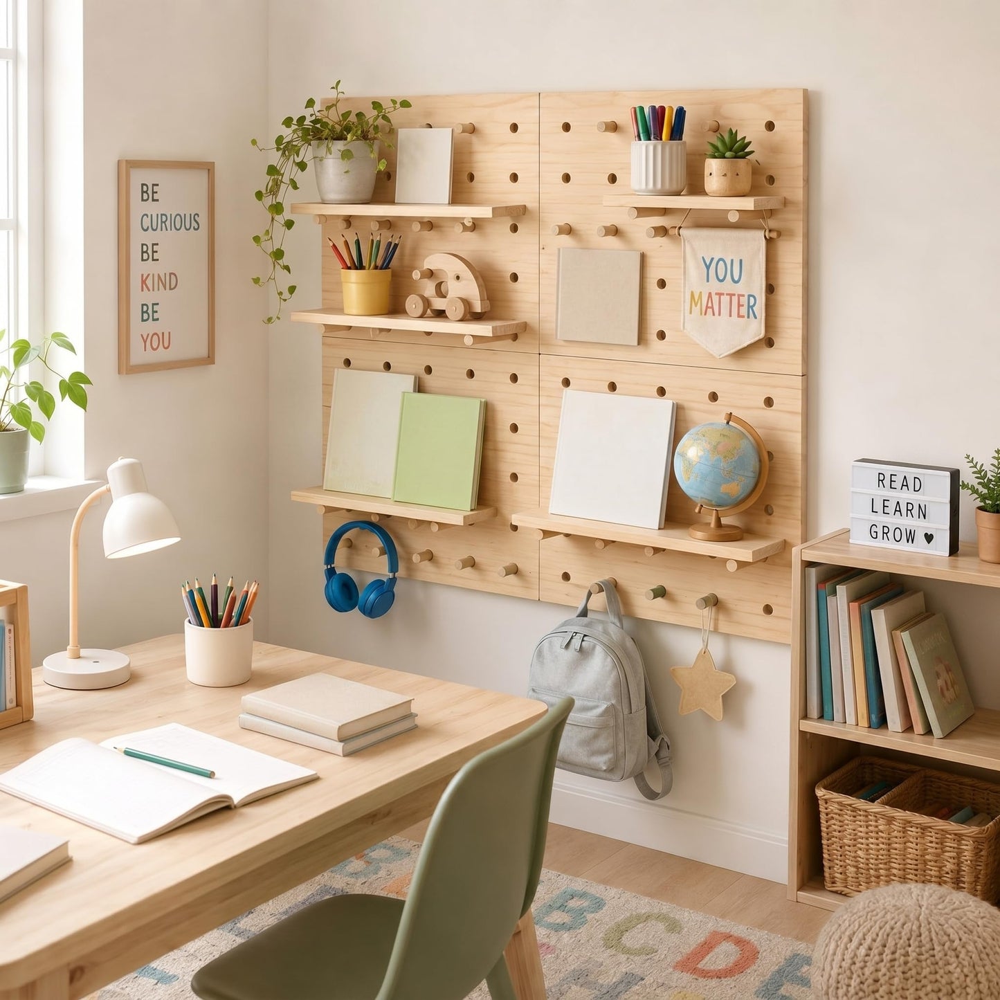 Gerrii 4 Pack Wood Pegboard Wall Organizer for Classroom 11.81 x 15.75 Inches Wooden Peg Board with Racks Hooks Modular Pegboard Organizer System for Teacher Supplies Student Work Display Office Craft