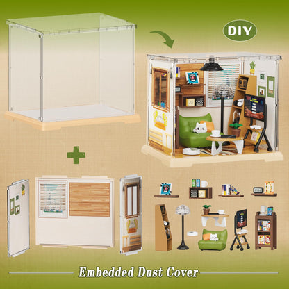 DIY Miniature Living Room Dollhouse Kit with LED, Suitable for Display Mini Figures, Make It Miniature, Mini Dollhouse Kit for Adults, Teens, and Beginners to Build, Gift for Friends and Hobbies