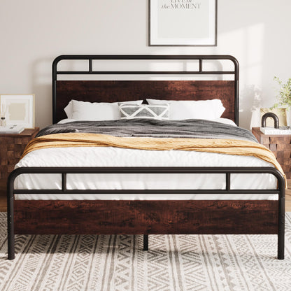 Allewie Queen Size Platform Bed Frame with Wooden Headboard and Footboard, Heavy Duty 13 Metal Slats Support, Under-Bed Storage, No Box Spring Needed, Noise Free, Easy Assembly, Mahogany