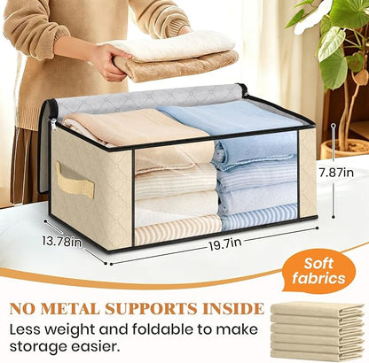Fab totes 35L Closet Organizers and Storage, Foldable Under Bed Storage Containers, Storage bags for Organizing Bedroom, Closet, Clothing,Organization with Handle (10 Pack,Beige)