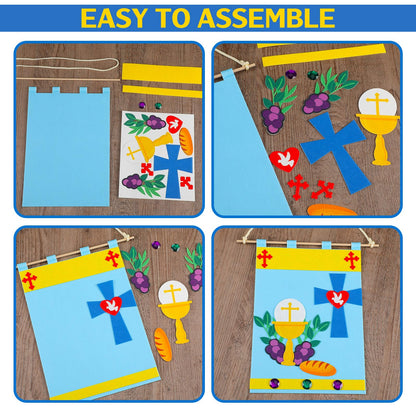 SmoothNovelty 48 Set First Communion Banner Kit Holy 1st Communion Banner Craft Felt First Eucharist Decorations Church School Catholic Crafts Bulk for Kids DIY Craft Pew Decor Supplies