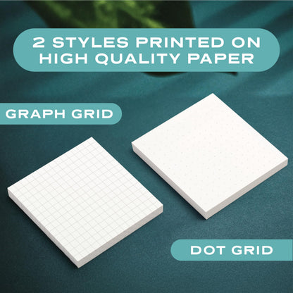 12pk Dot Grid Sticky Notes | 3x3 Inch Small Self Stick White Dotted Notepads for Desk and School Supplies