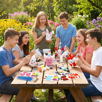 Teyva Daily 12 Sets Terracotta Pots to Paint Kit Spring DIY Crafts Flower Pots Felt Animal Acrylic Paints 24 Brushes 48 Googly Eyes Easter Party Supplies for Spring Garden Art Decoration