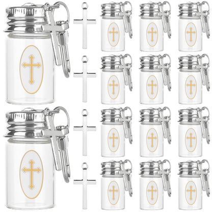 HCEWSBFD 36Sets Holy water Bottles Catholic Clear Holy water Container 7ml Agua Bendita with Holy Water Keychain Vial Crucifix and Sticker for Christian First Communion Gift Church Wedding Baptism