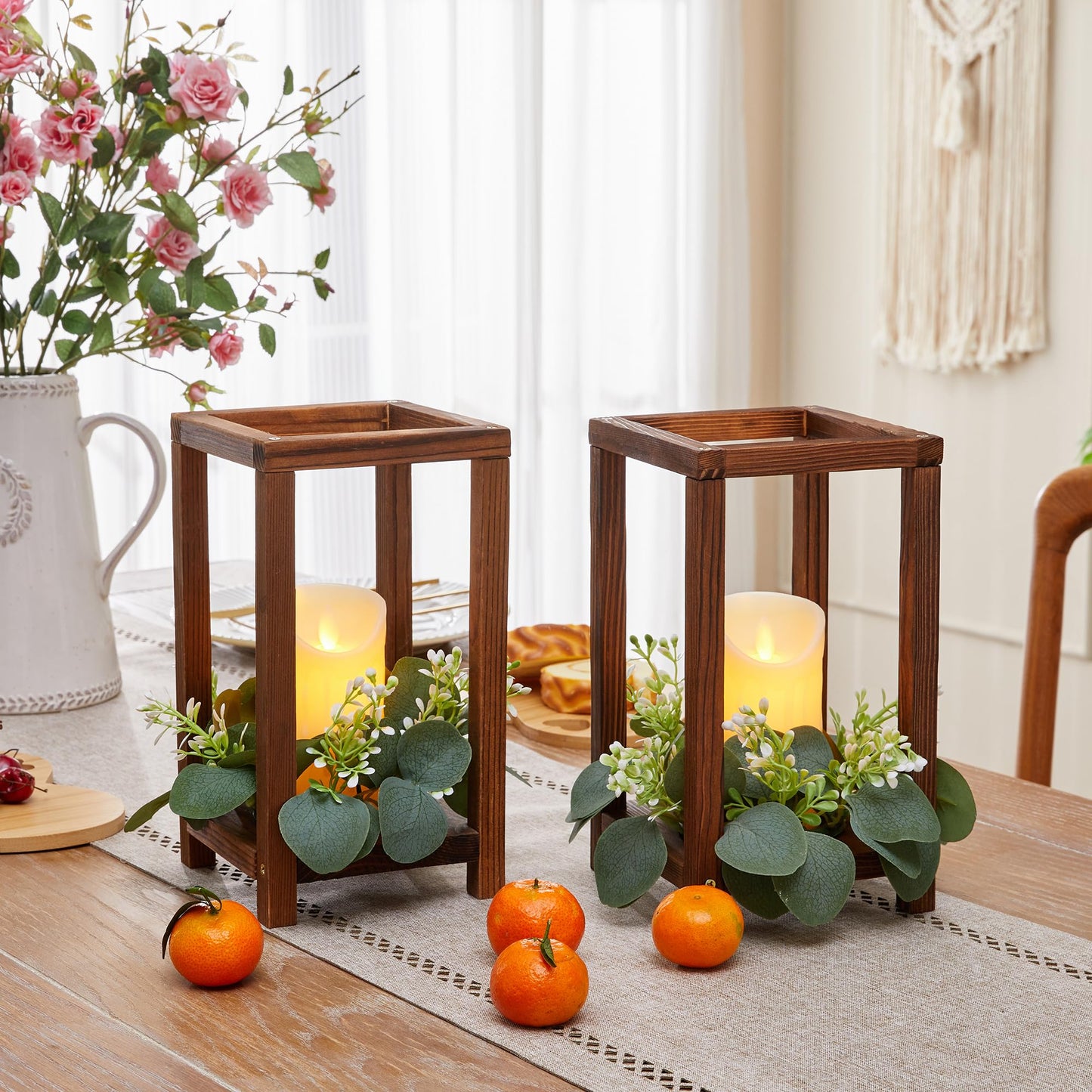 Neoflavie 20 Set Wooden Wedding Lantern Centerpiece, Lantern Candle Holder for Farmhouse Candle Lantern for Table Fireplace, Perfect for Table Decoration & Country Barn Weddings(No Candles & Flowers)