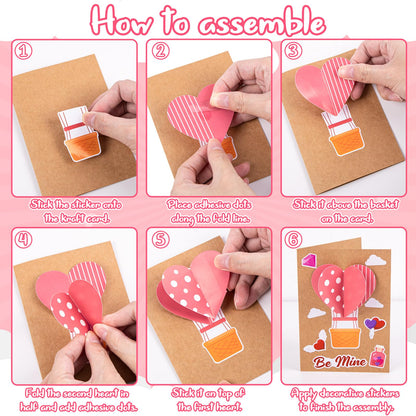 80UncleKimby 28Sets Valentines Day Crafts Card Making Kit DIY 3D Heart Cards with Envelopes Conversation Hearts Arts Craft Classroom Exchange Party Favors Bulk Supplies