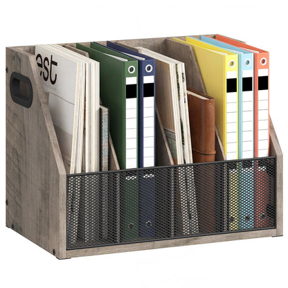 CHOEZON Wooden Desktop File Organizer with Removable Dividers, Mesh Front Panel for Paper, Mail, Magazine, Home Office Desk Storage, Easy Assembly, Greige MWJ06FH