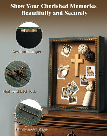 FOLKOR 8x10 Rustic Display Case for Wedding Memories Dried Flowers, with Pins and Tapes, DIY Shadow Box Wall Art for Trinkets, Memorabilia, Memorial Gift for Birthday Mother's Day Housewarming (Green)