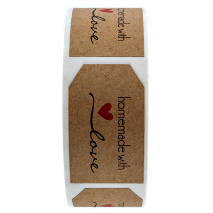 1.15" x 2" Natural Brown Kraft Homemade with Love Gift Tag Stickers / 500 Present Labels/Small Business Decals