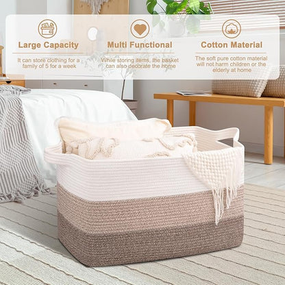 OIAHOMY Extra Large Blanket Basket, 95L Cotton Rope Woven Laundry Basket