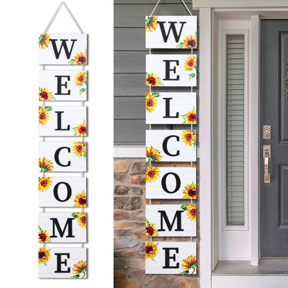 Threan 59 Inch Sunflower Welcome Signs Wooden Porch 3D Welcome Hanging Wall Rustic Wooden Signs with 7 Sunflower Panels Farmhouse Front Porch Summer Outdoor Decor Home Kitchen Garden
