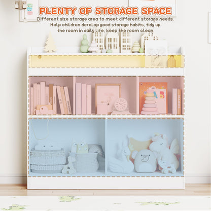 Lkeiyay Open Shelf Kids Bookcase,Montessori Toy Organizer with LED Lights - White Wooden Open Bookcase for Kids, Bedroom, Back to School,Playrooms & Nurseries