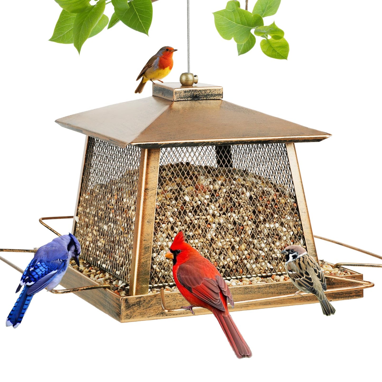 Large Bird Feeders for Outdoors, Gazebo Style Metal Bird Feeder, Cardinal Birdfeeders Outside Hanging for Garden Patio Birds Watching Decor