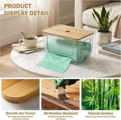 Trash Bag Dispenser, Stackable with Bamboo Top – Extra Large Garbage Bag Holder & Under Sink Organizer for Kitchen, Laundry Room, Pantry Organization and Storage