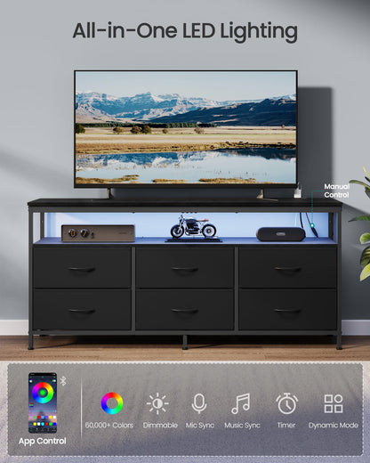 SONGMICS BELLAH Collection - Dresser for Bedroom, Chest of Drawers, TV Stand for TVs Up to 65 Inches, Living Room, Closet, 6 Drawers and 1 Shelf, Modern, Ink Black ULGS834BH02S