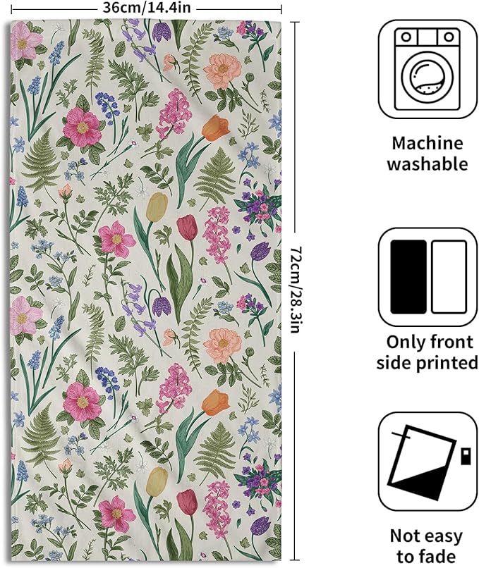 Spring Floral Hand Towels for Bathroom Set of 2 Pink Flowers Sage Green Leaves