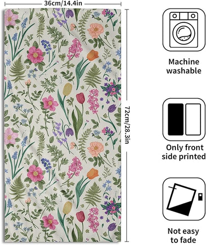 Spring Floral Hand Towels for Bathroom Set of 2 Pink Flowers Sage Green Leaves