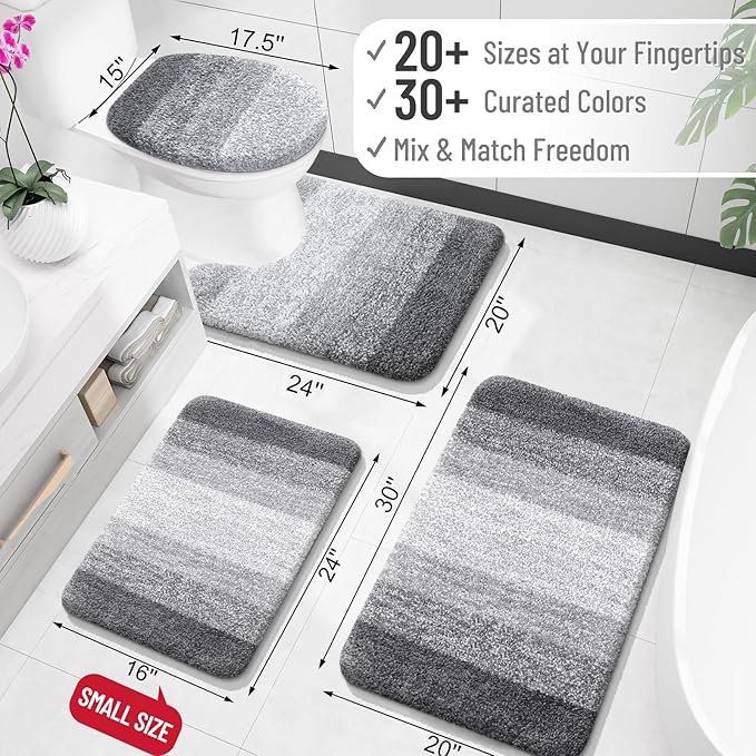 OLANLY Bathroom Runner Rugs Mat 59x24, Extra Soft Absorbent Microfiber Bath Rugs, Rubber Backing, Quick Dry, Washable Long Bath Mats for Bathroom Floor, Tub and Shower, Home Decor Accessories, Grey