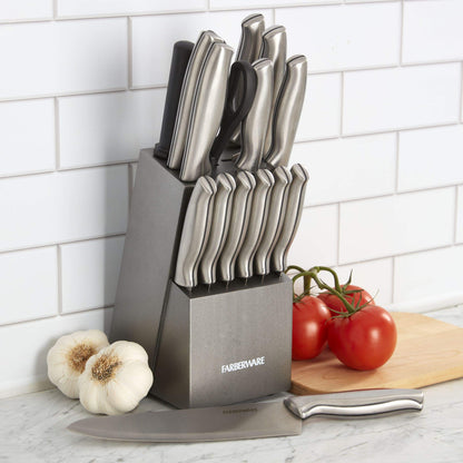 Farberware Juego de cuchillos de acero Inoxidable con sello bloque de 15 piezas