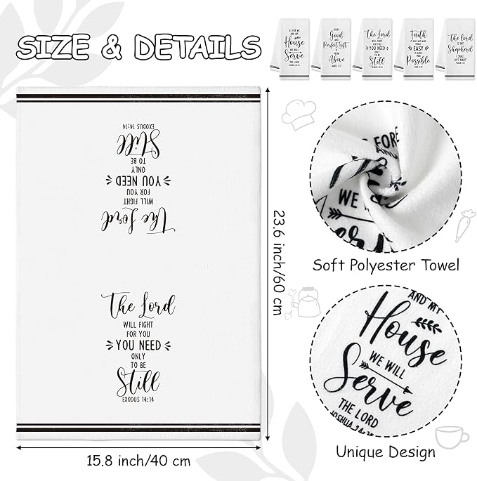 R HORSE 5Pcs Religious Christian Kitchen Dish Towel, Bible Verse Absorbent