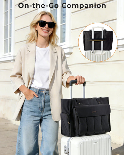Trahzia Teacher Tote Bag with Lunch Compartment and Accordion Organizer, Insulated Work Lunch Bag Fits for 15.6” Laptop for Women, Black