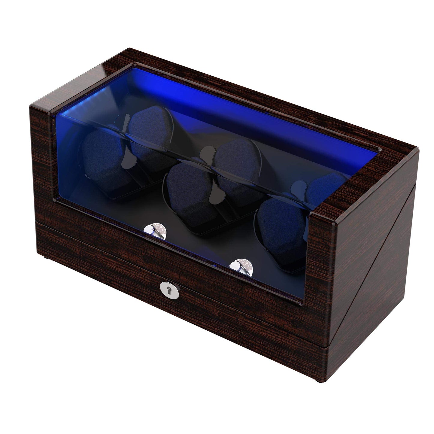 Watch Winder, for Rolex Automatic Watches with Soft and Flexible Watch Pillows, Wooden Shell, Powered by Japanese Motor, Built-in Blue LED Illuminated(Triple Tree) (Pine Bark Pattern)
