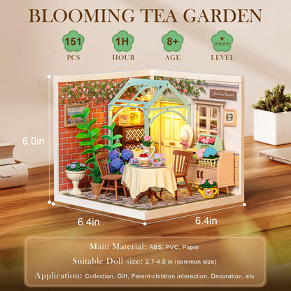 Rolife Super Creator-DIY Plastic Miniature House for Adults, Mini Blocks Model Kit Building Set for Teens 8-12, DIY Crafts/Hobbies/Building Blocks Toys for Teens&Adults (Blooming Tea Garden)