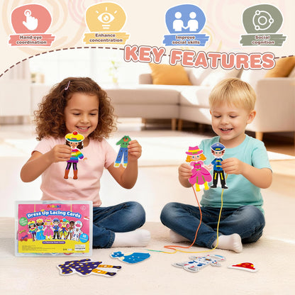 18 Sets Dress Up Lacing Card for Toddlers, Girls Sewing Kit for Kids Montessori Fine Motor Skills Toy for Preschool Learning Activities Kindergarten Toys