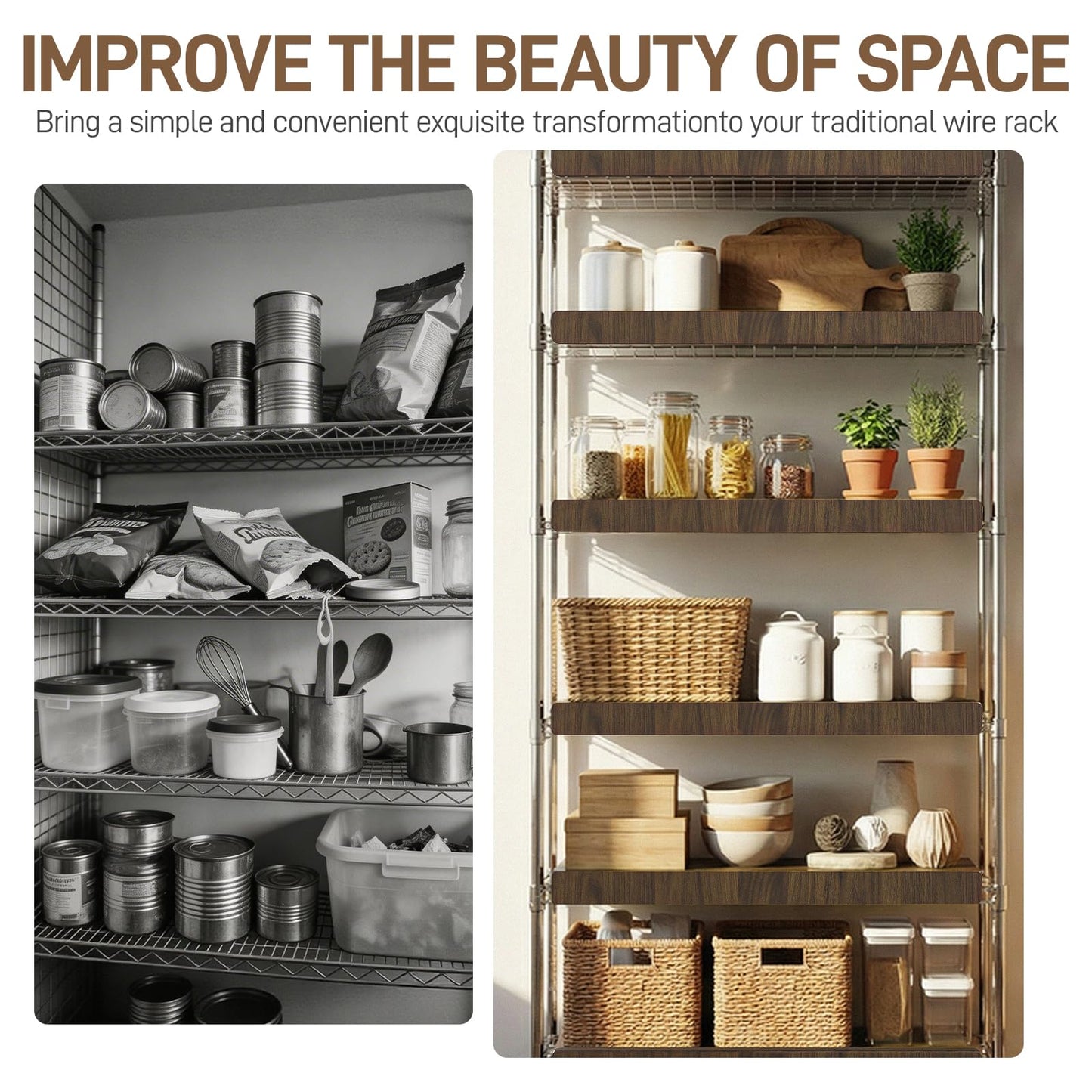 Wire Shelf Covers, Bamboo Wire Rack Covers for Pantry Shelves, Easy to Assemble Wooden Closet Wires Shelving Cover, 0.6 Inches Thick Waterproof Durable Shelf Dividers for Kitchen, 30 * 12 Inches
