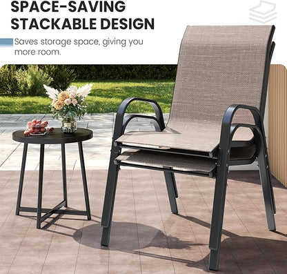 Patio Dining Chairs Set of 4, Stackable Dining Chairs High Back, Breathable Seat Fabric and Alloy Steel Frame for Backyard, Porch, Garden, Sunroom (Light Brown)