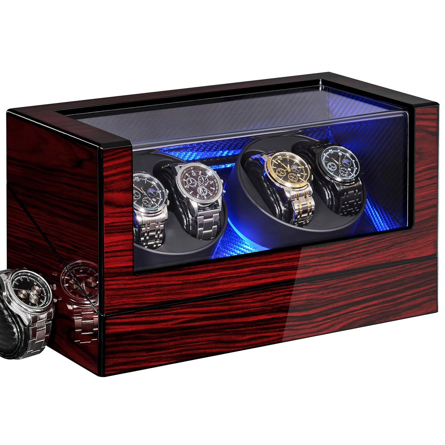 ANWBROAD Watch Winders For Automatic Watche, Automatic Watch Winder Box With Led Light, Watch Turner For Automatic, 4 Watch Rotator And Super Quiet Motor And 4 Rotation Mode, UJWW011Y