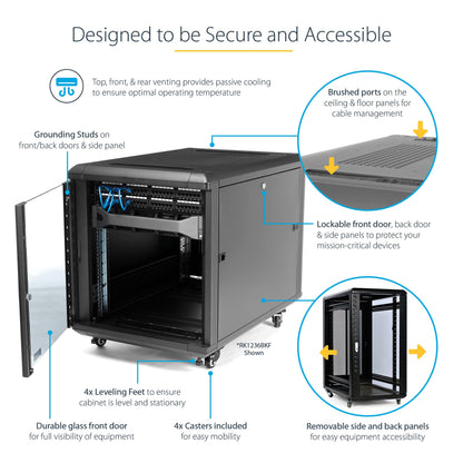 StarTech 15U Enterprise-Grade Server Rack Cabinet, 19in Enclosed 4-Post Rack with 33in (83cm) Mounting Depth and 1764lb (800kg) Weight Capacity