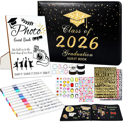 LUYI 29 Pcs 2026 Graduation Guest Book Set with Graduation Photo Guest Book Sign, Graduation Scrapbook Photo Album Memory Book DIY Kit with Markers Stickers for Congrats Grad Gifts Party Supplies