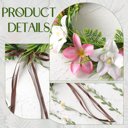 KorViSHOW Hawaiian Flower Crown Headbands, Pink Tropical Floral Headpiec, Artificial Hawaii Orchid Floral Headband with Daisy Vine for Women Summer Beach Hula Dress Up Accessory Party Favor Supplies