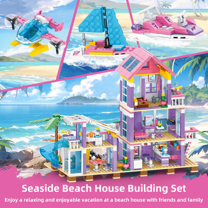 WINGIFT 955 Piece Beach House Building Set,Seaside Beach Villa Building Toys Friends Vacation Hut Blocks Set,STEM BuildingToys with Helicopter,Yacht,Sailboat,Christmas Birthday Gift for Girl Age 6-12+